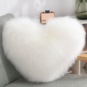 Throw Pillows Heart Shape Long Plush Fluffy Shaggy Cushion  Throw Pillows White-Pillow-core-and-pillowcase The Khan Shop