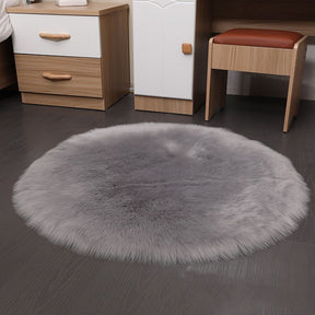 Round Soft Faux Sheepskin Fur Area Rugs  Area Rugs Grey-60cm The Khan Shop