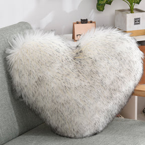 Throw Pillows Heart Shape Long Plush Fluffy Shaggy Cushion  Throw Pillows White-gray-Pillow-core-and-pillowcase The Khan Shop