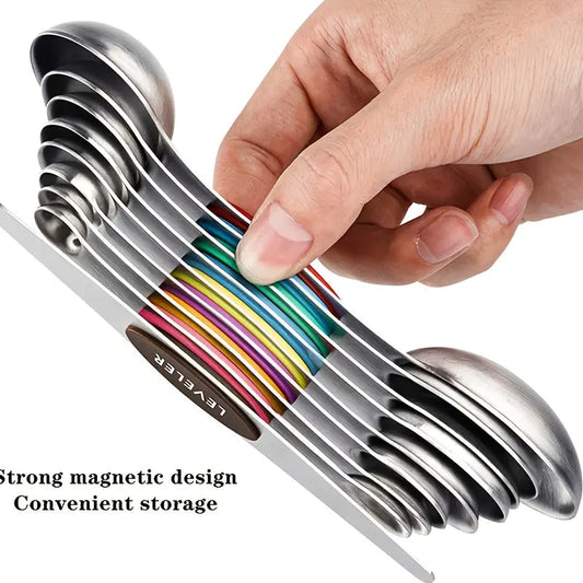 9pcs Magnetic Measuring Spoons - Dual Sided for Liquid and Dry Ingredients -  Spoon Set & Cuttlery KHAN SHOP LLC 