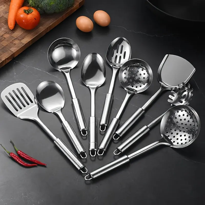 9pcs/set, Modern Stainless Steel Kitchen Utensil Set - Non-Stick -  CookWare KHAN SHOP LLC 