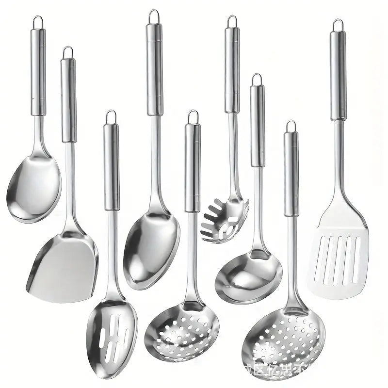 9pcs/set, Modern Stainless Steel Kitchen Utensil Set - Non-Stick -  CookWare KHAN SHOP LLC 201-Stainless-Steel-9pcs