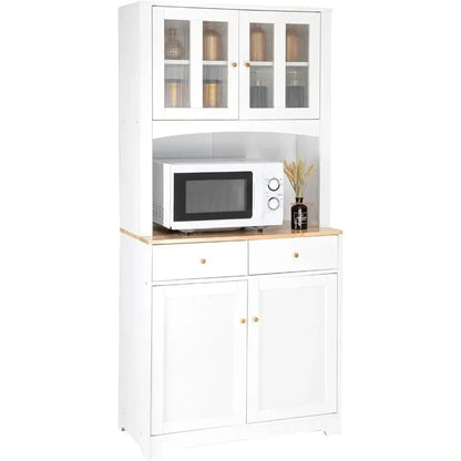 Buffet Cabinet with Hutch Kitchen Pantry Storage White Sideboard for Microwave Storage KHAN SHOP LLC