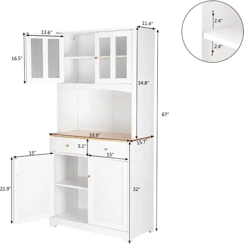 Buffet Cabinet with Hutch Kitchen Pantry Storage White Sideboard for Microwave Storage KHAN SHOP LLC