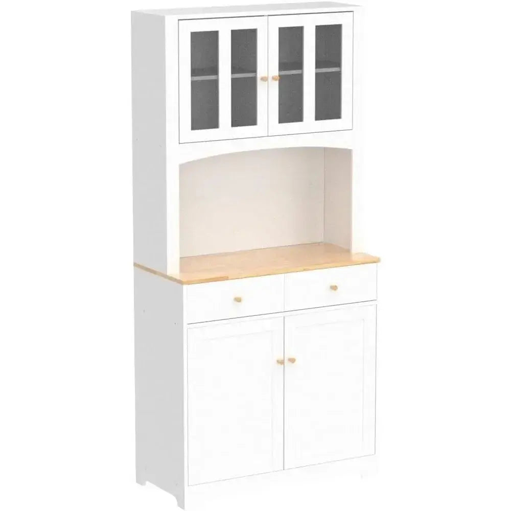 Buffet Cabinet with Hutch Kitchen Pantry Storage White Sideboard for Microwave Storage KHAN SHOP LLC