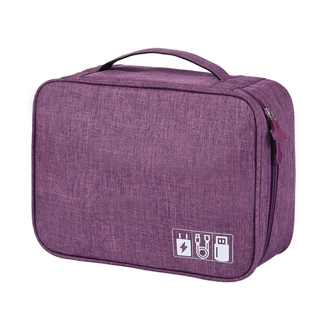 Cable Storage Bag Waterproof Digital Electronic Organizer  Portable Storage Purple-2Layer-28x9x21cm The Khan Shop