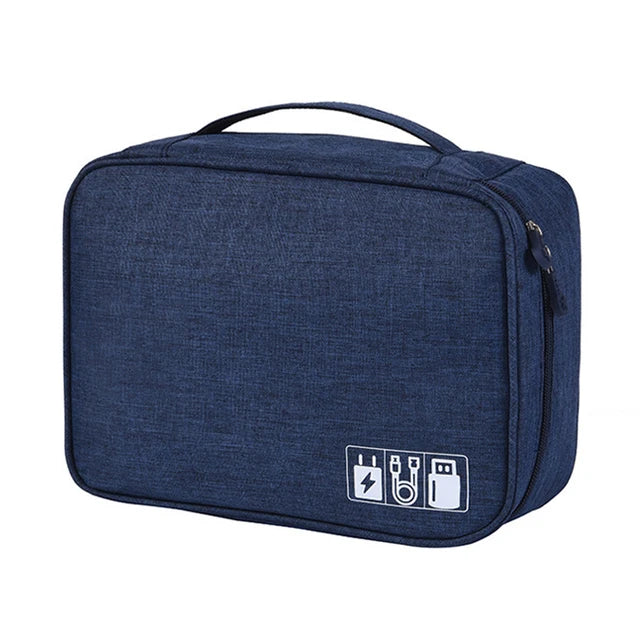 Cable Storage Bag Waterproof Digital Electronic Organizer  Portable Storage Navy-2Layer-28x9x21cm The Khan Shop