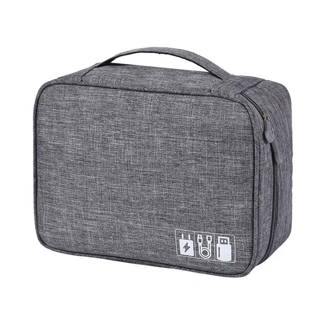 Cable Storage Bag Waterproof Digital Electronic Organizer  Portable Storage Gray-1Layer-24.5x10x18cm The Khan Shop