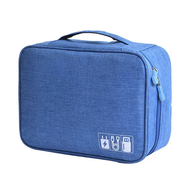 Cable Storage Bag Waterproof Digital Electronic Organizer  Portable Storage Blue-1Layer-24.5x10x18cm The Khan Shop