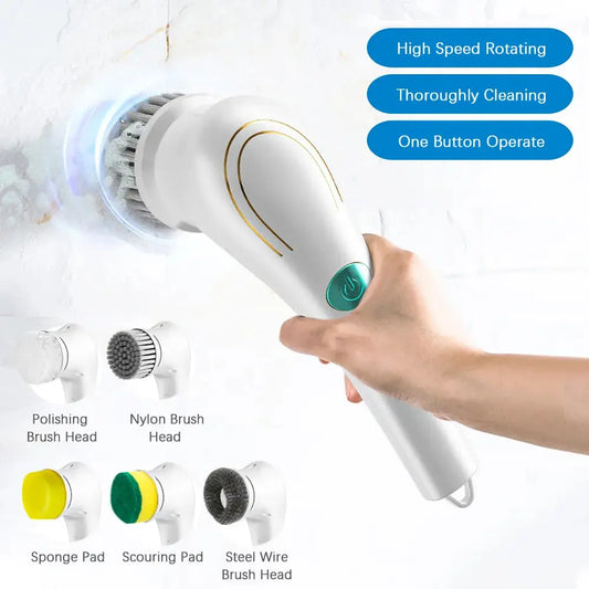 Electric Spin Cleaning Brush with 5 PCS Heads Cordless -  Dishwasher KHAN SHOP LLC 