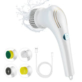 Electric Spin Cleaning Brush with 5 PCS Heads Cordless  Dishwasher white The Khan Shop