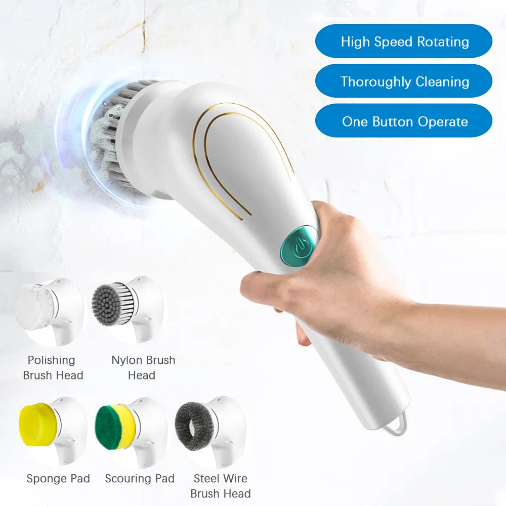 Electric Spin Cleaning Brush with 5 PCS Heads Cordless  Dishwasher  The Khan Shop