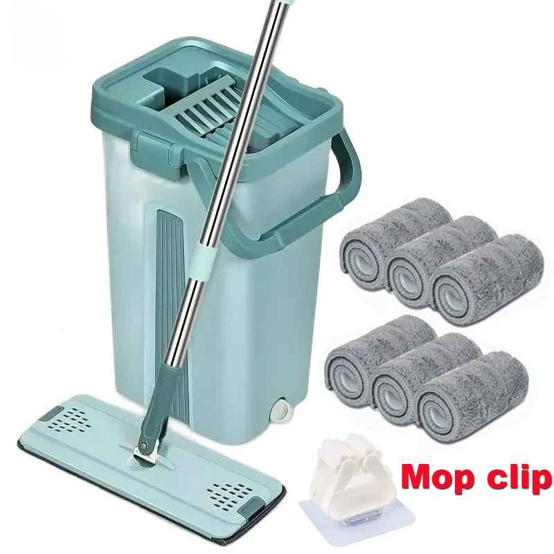 Flat Squeeze Mop with Bucket Hand Free Wringing Floor Cleaning Mop KHAN SHOP LLC house power washer