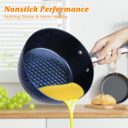 Frying Pan Sets Non Stick 3Pieces Blue 3D Diamond Cookware KHAN SHOP LLC made in cookware