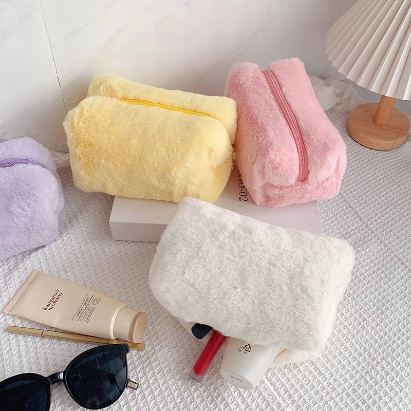 Fur Makeup Bags for Women Soft Travel Cosmetic Bag  cosmetics organizer  The Khan Shop