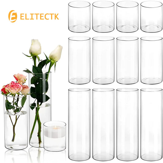 Glass Cylinder Vase Hurricane Candle Holder Clear 3 Different Sizes Tall Clear Vases KHAN SHOP LLC hurricane glassware