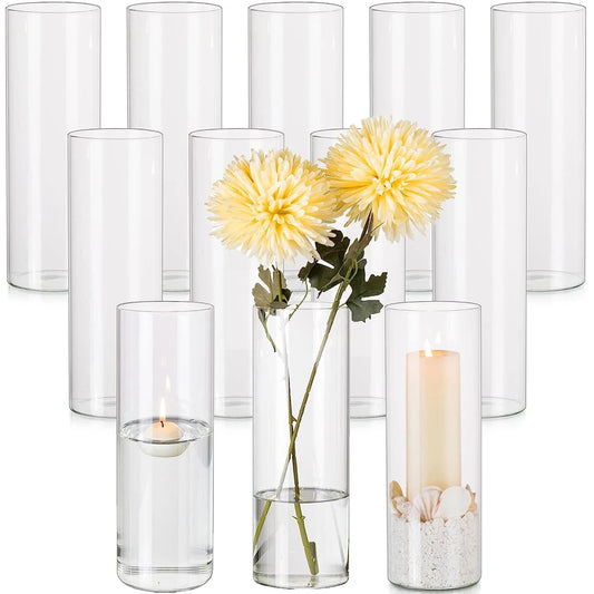 Glass Cylinder Vases Set of 12, Hurricane Candle Holders for Pillar or Floating Candles KHAN SHOP LLC hurricane glassware