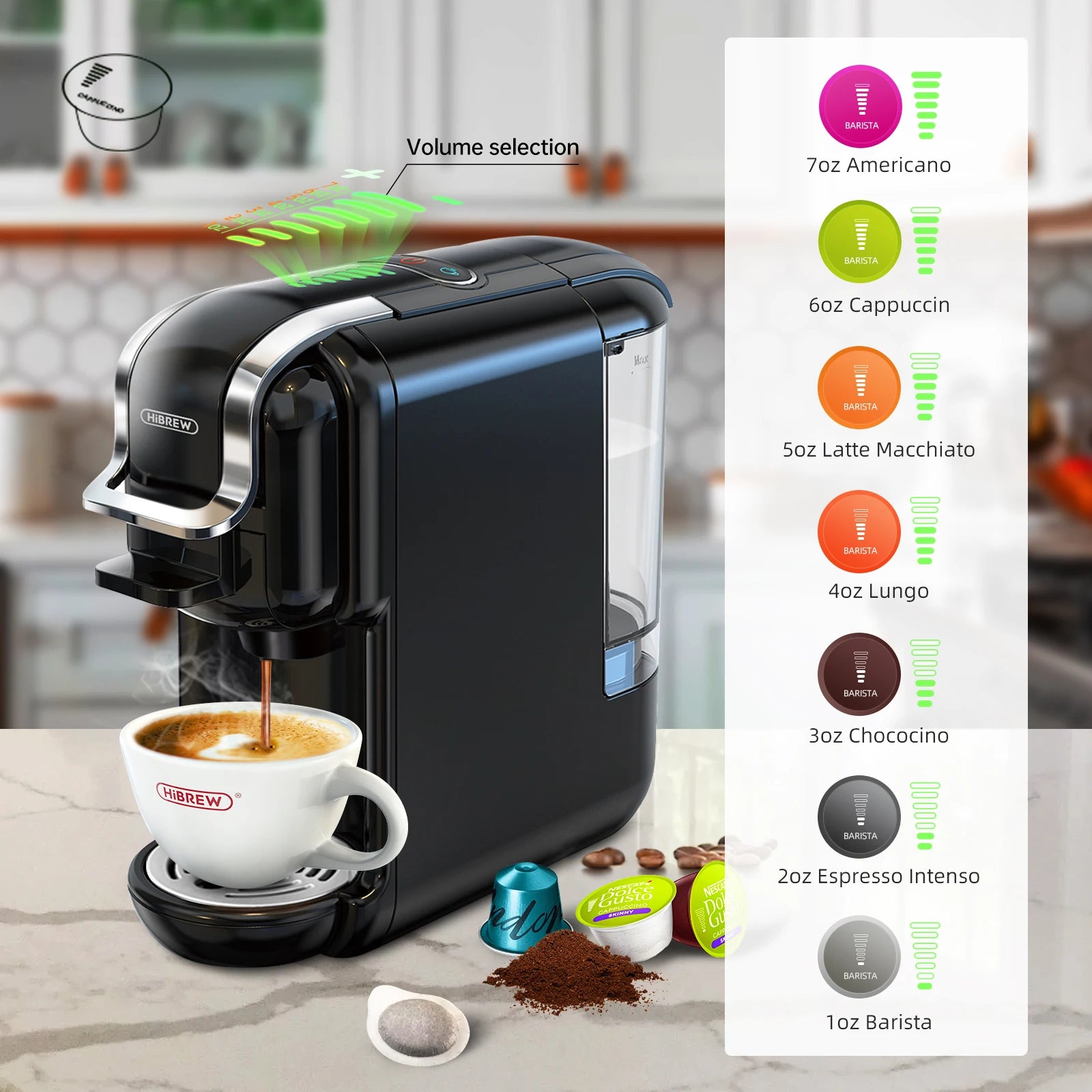 HiBREW Multiple Capsule Coffee Machine Hot/Cold DG Cappuccino Nes Small Capsule  Dryer  The Khan Shop