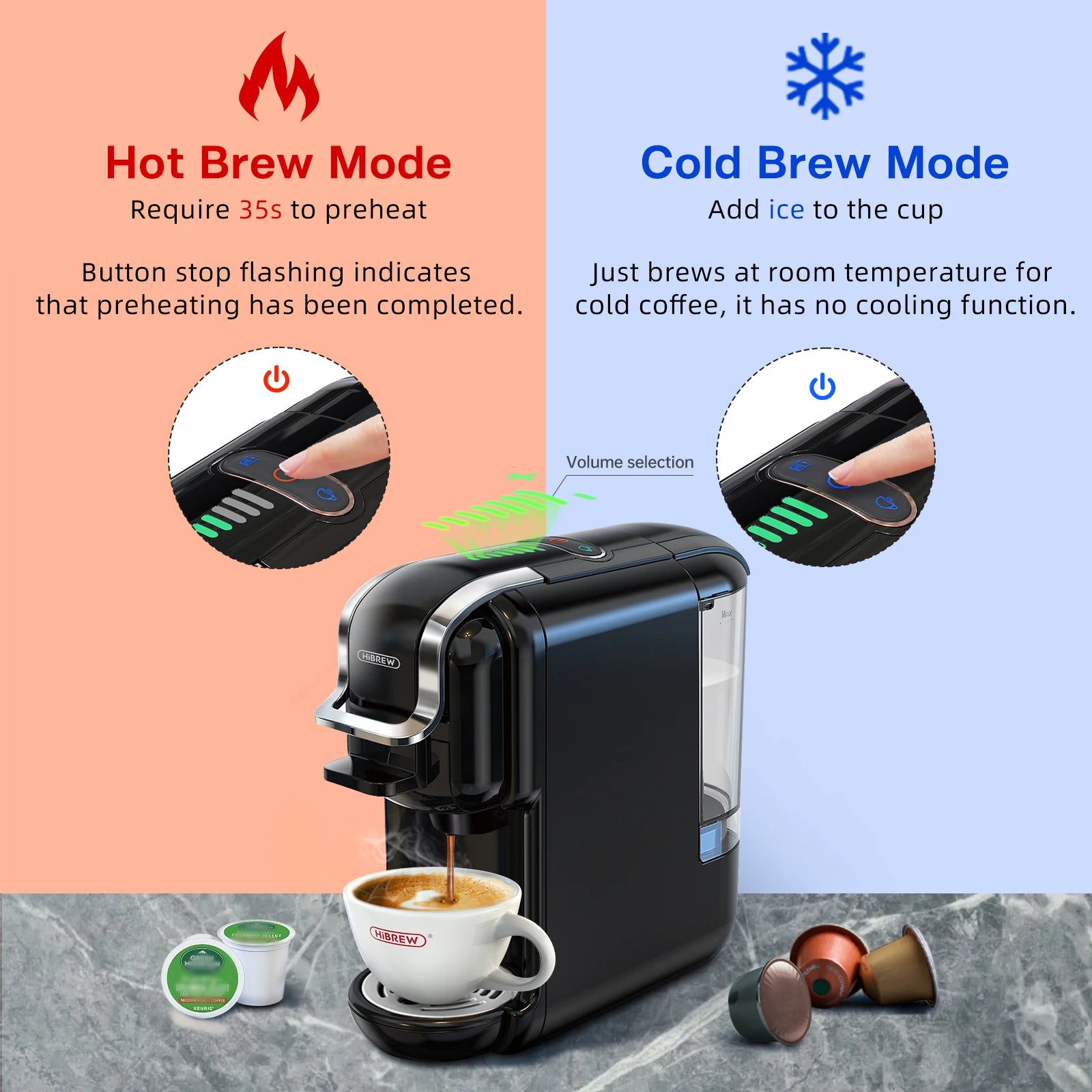 HiBREW Multiple Capsule Coffee Machine Hot/Cold DG Cappuccino Nes Small Capsule  Dryer  The Khan Shop