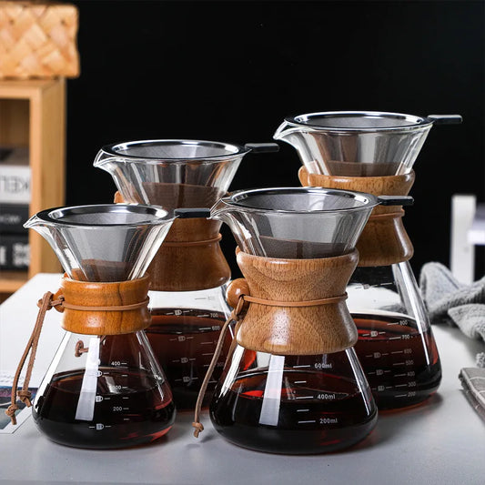 Household Glass Coffee Pot 400/600/800ml Superior Bamboo Decor Manual Coffee Brew Pot KHAN SHOP LLC brew station