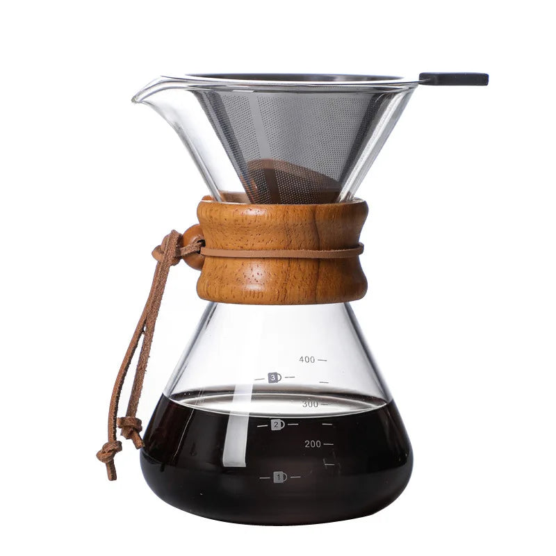 Household Glass Coffee Pot 400/600/800ml Superior Bamboo Decor Manual Coffee Brew Pot KHAN SHOP LLC brew station