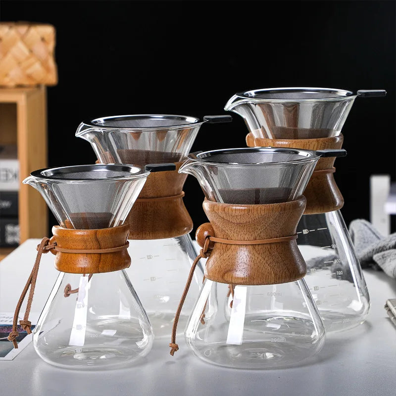 Household Glass Coffee Pot 400/600/800ml Superior Bamboo Decor Manual Coffee Brew Pot KHAN SHOP LLC brew station