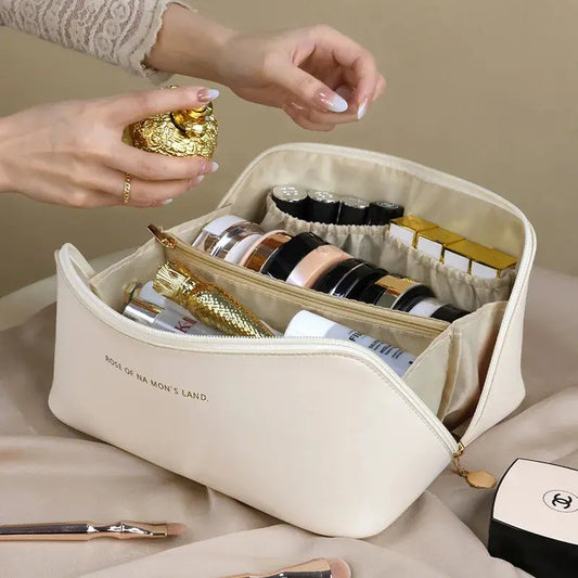 Leather Large Capacity Travel Cosmetic Bag Portable Women Makeup Case -  cosmetics organizer KHAN SHOP LLC 