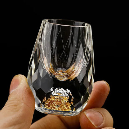 Luxury Crystal Glass Vodka Sake Shochu Bar Liqueur Double Bottom Gold Foil Glass KHAN SHOP LLC hurricane glassware