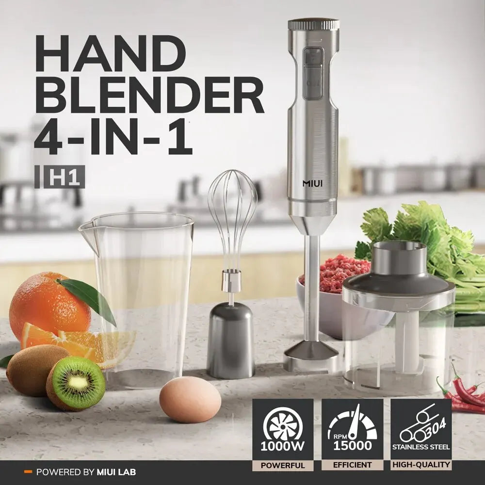 MIUI Hand Immersion Blender 1000W Powerful 4-in-1,Stainless Steel  Juicer & Blender  The Khan Shop