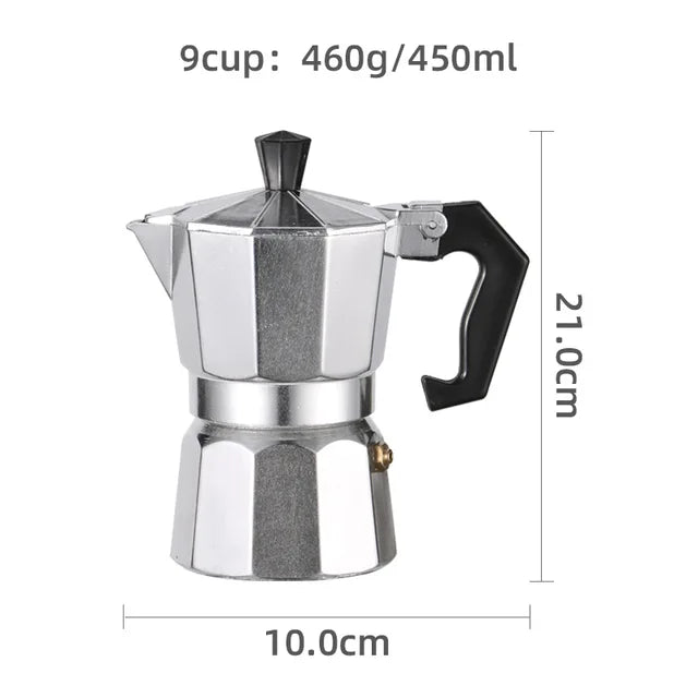 Moka Pot Stovetop Espresso Maker 50/100/150/300/450/600ML Stainless Steel  Dryer 450ML-9CUP The Khan Shop