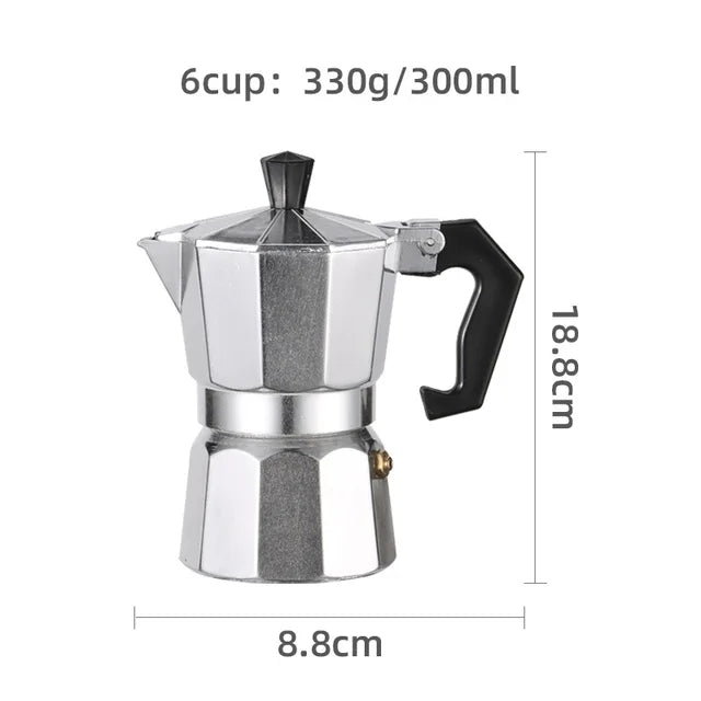 Moka Pot Stovetop Espresso Maker 50/100/150/300/450/600ML Stainless Steel  Dryer 300ML-6CUP The Khan Shop