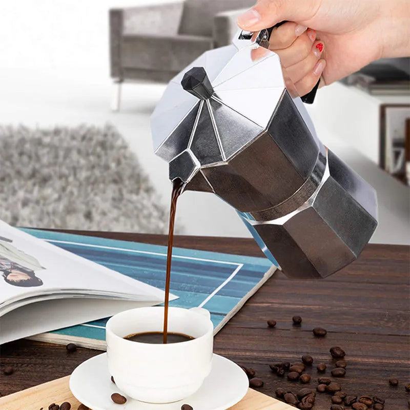 Moka Pot Stovetop Espresso Maker 50/100/150/300/450/600ML Stainless Steel  Dryer  The Khan Shop