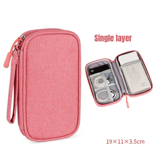 NEW Travel Organizer Bag Cable Storage Organizers Pouch Carry Case  Portable Storage Pink-Single-layer The Khan Shop