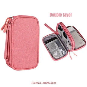 NEW Travel Organizer Bag Cable Storage Organizers Pouch Carry Case  Portable Storage Pink-Double-layer The Khan Shop