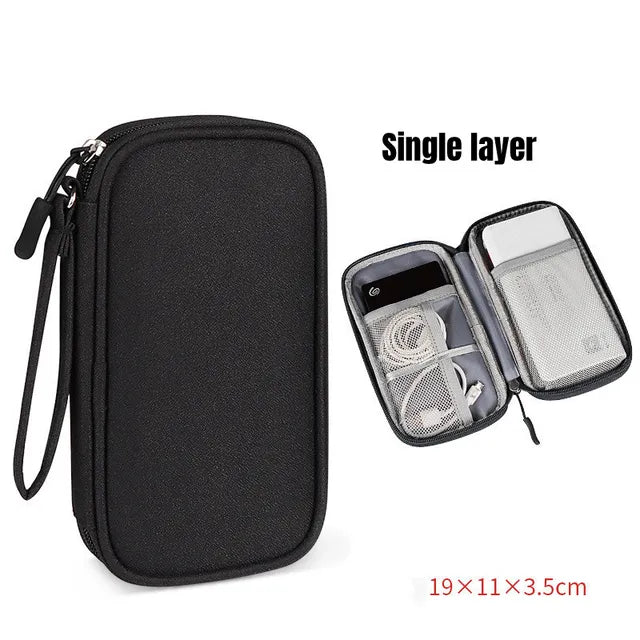 NEW Travel Organizer Bag Cable Storage Organizers Pouch Carry Case  Portable Storage Black-Single-layer The Khan Shop