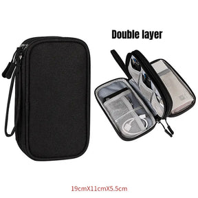 NEW Travel Organizer Bag Cable Storage Organizers Pouch Carry Case  Portable Storage Black-Double-layer The Khan Shop
