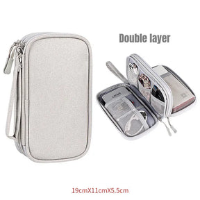 NEW Travel Organizer Bag Cable Storage Organizers Pouch Carry Case  Portable Storage Grey-Double-layer The Khan Shop