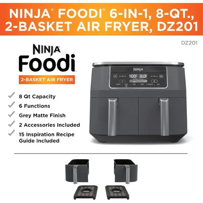 Ninja DZ201 Foodi 6-in-1 2-Basket Air Fryer with DualZone Technology KHAN SHOP LLC ninja air fryer