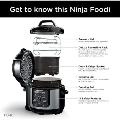 Ninja FD401 Foodi 12-in-1 Deluxe XL 8 qt. Pressure Cooker & Air Fryer KHAN SHOP LLC ninja air fryer