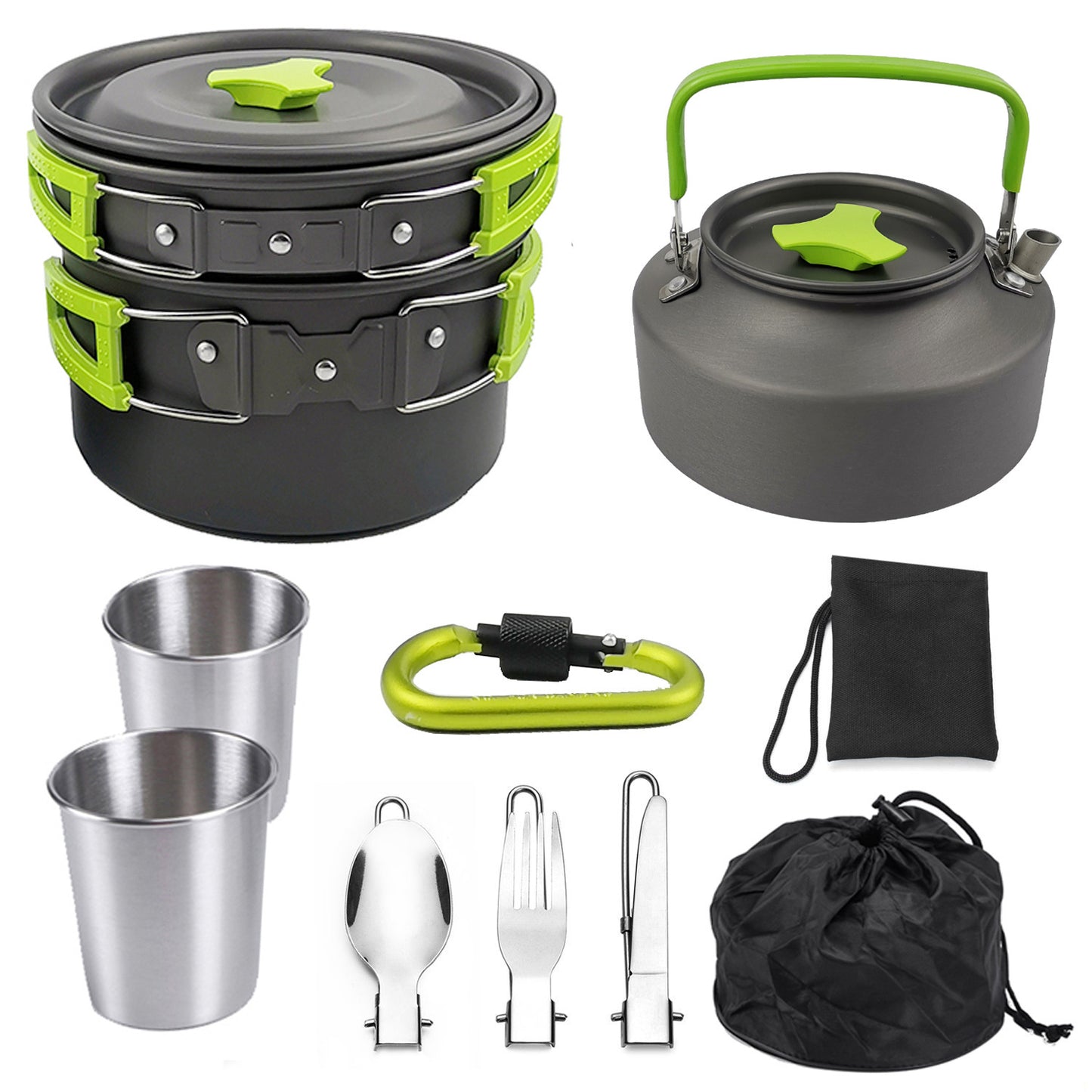 Outdoor Portable Cookware Mess Kit Camping Hiking Picnic KHAN SHOP LLC made in cookware Green