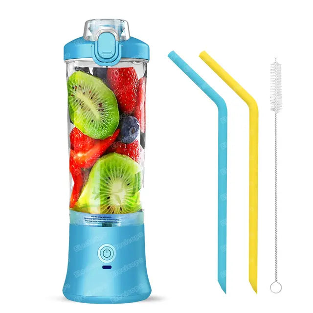 Portable Electric Juicer Fruit Mixers 600ML Blender with 4000mAh USB Rechargeable  Juicer & Blender Blue-CHINA The Khan Shop