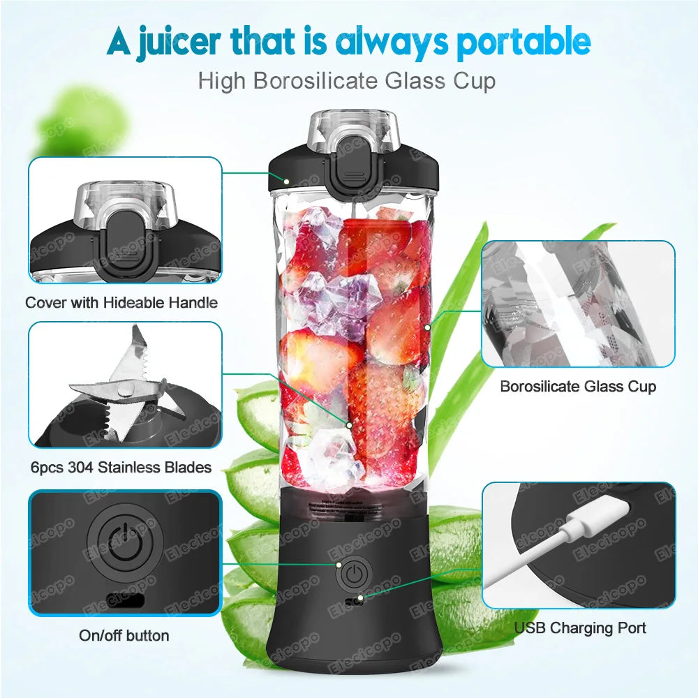 Portable Electric Juicer Fruit Mixers 600ML Blender with 4000mAh USB Rechargeable  Juicer & Blender  The Khan Shop