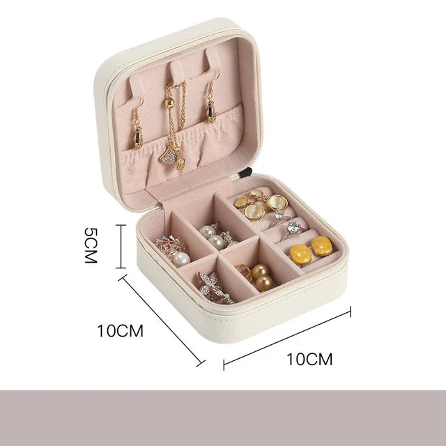 Portable Mini Jewelry Storage Box Travel Organizer Jewelry Case Leather Storage  Portable Storage White The Khan Shop