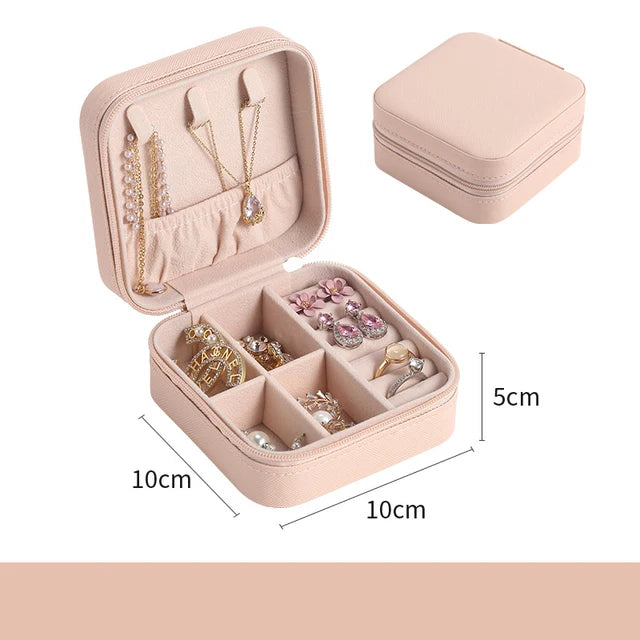 Portable Mini Jewelry Storage Box Travel Organizer Jewelry Case Leather Storage  Portable Storage Pink The Khan Shop