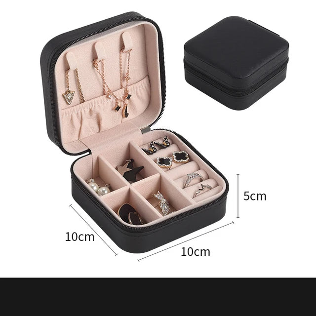 Portable Mini Jewelry Storage Box Travel Organizer Jewelry Case Leather Storage  Portable Storage Black The Khan Shop