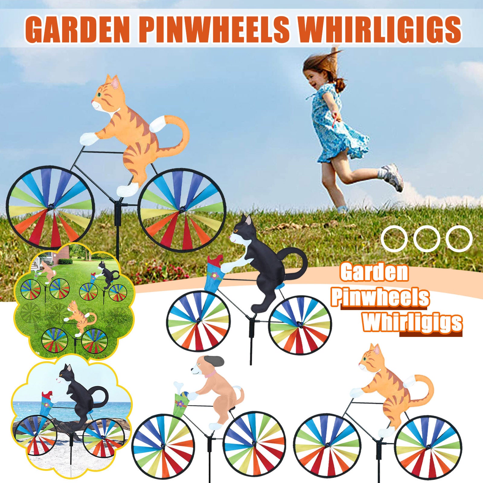 Puppy Animal On Bike Diy Windmill Animal Bicycle Wind Spinner Whirligig Garden Lawn Decorative Gadgets Kids Outdoor Toys KHAN SHOP LLC garden