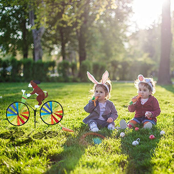 Puppy Animal On Bike Diy Windmill Animal Bicycle Wind Spinner Whirligig Garden Lawn Decorative Gadgets Kids Outdoor Toys KHAN SHOP LLC garden