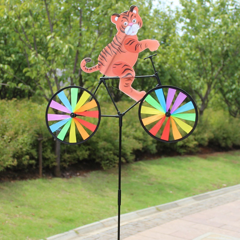 Puppy Animal On Bike Diy Windmill Animal Bicycle Wind Spinner Whirligig Garden Lawn Decorative Gadgets Kids Outdoor Toys KHAN SHOP LLC garden Tiger