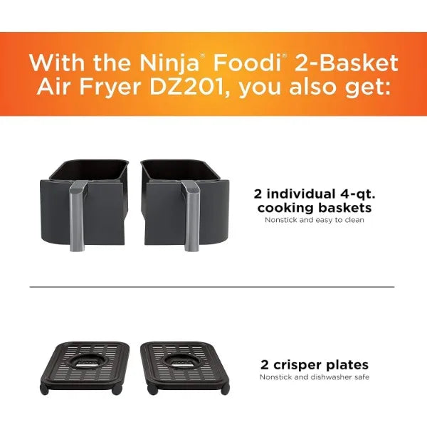 Ninja DZ201 Foodi 6-in-1 2-Basket Air Fryer with DualZone Technology KHAN SHOP LLC ninja air fryer