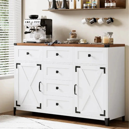 Sideboard Buffet Cabinet 54” Large Sideboard Cabinet with 6 Versatile Storage Drawers -  kitchen cabinets KHAN SHOP LLC United-States 513.09